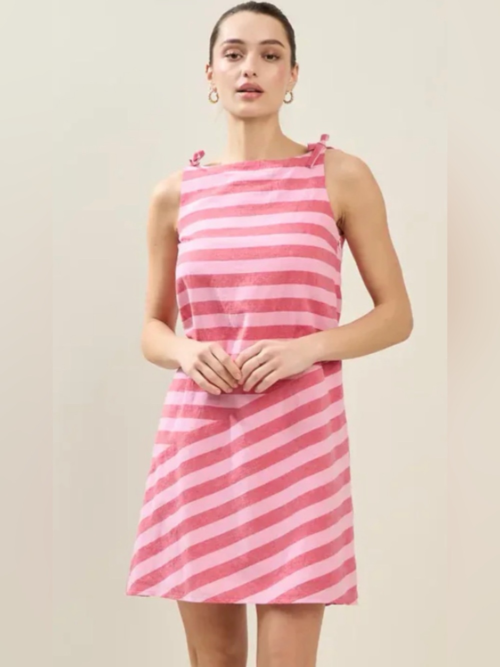 Able Pink Striped Linen Asymmetrical Shift Dress